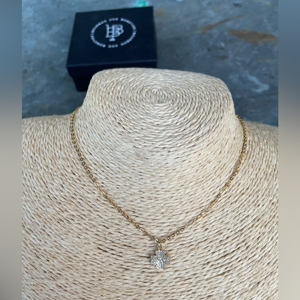 Bourbon and Boweties four leaf clover necklace